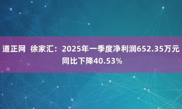 道正网  徐家汇：2025年一季度净利润652.35万元 同比下降40.53%